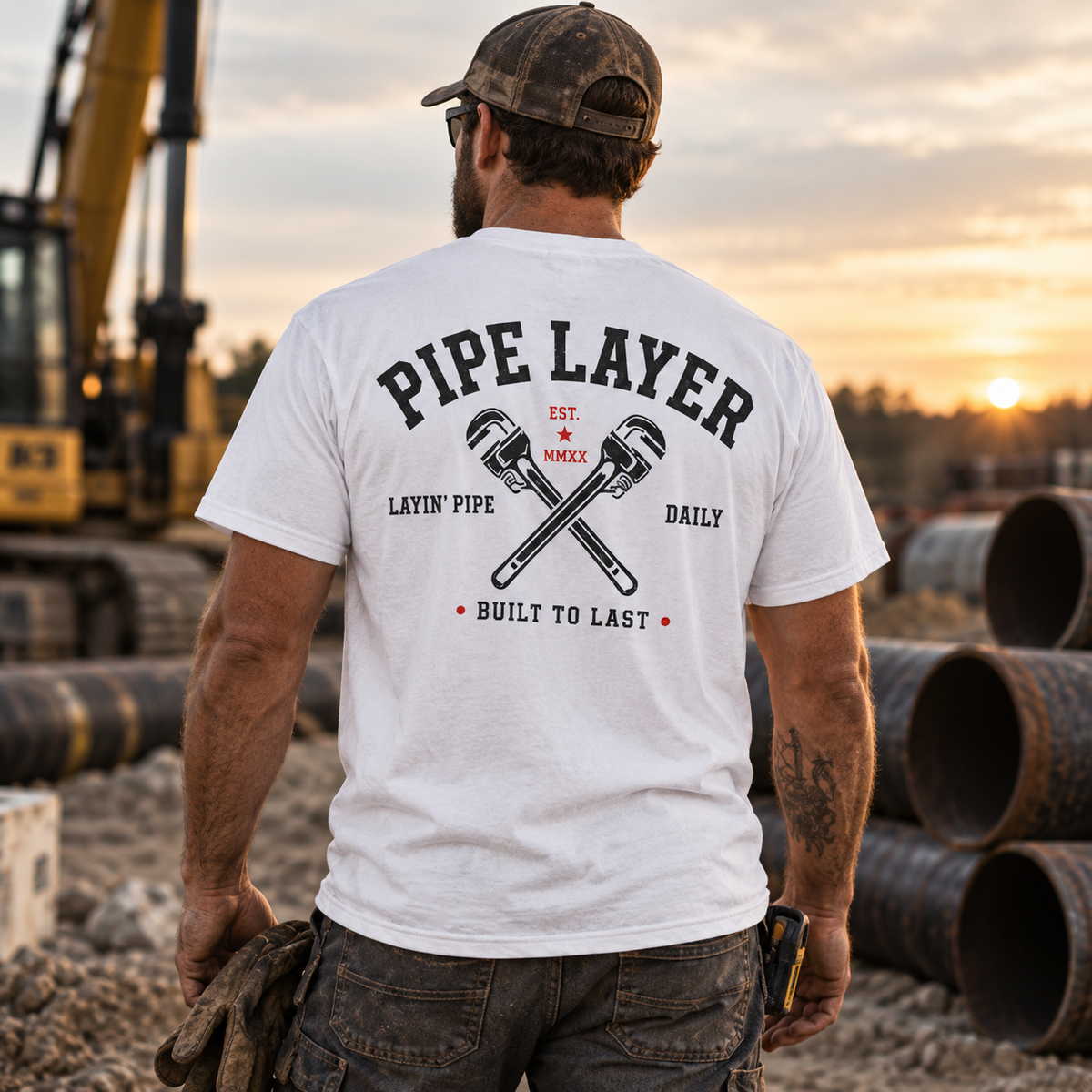 Pipe Layer white tee lifestyle back