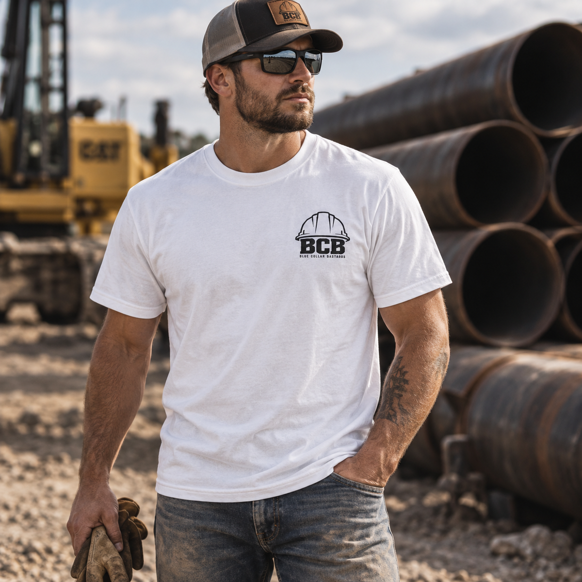 Pipe Layer white tee lifestyle front